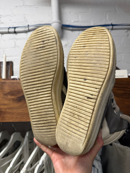 Rick Owens ‘Jumbo Lace’ Grey/Milk Leather ‘Geobasket’ High Top Sneakers