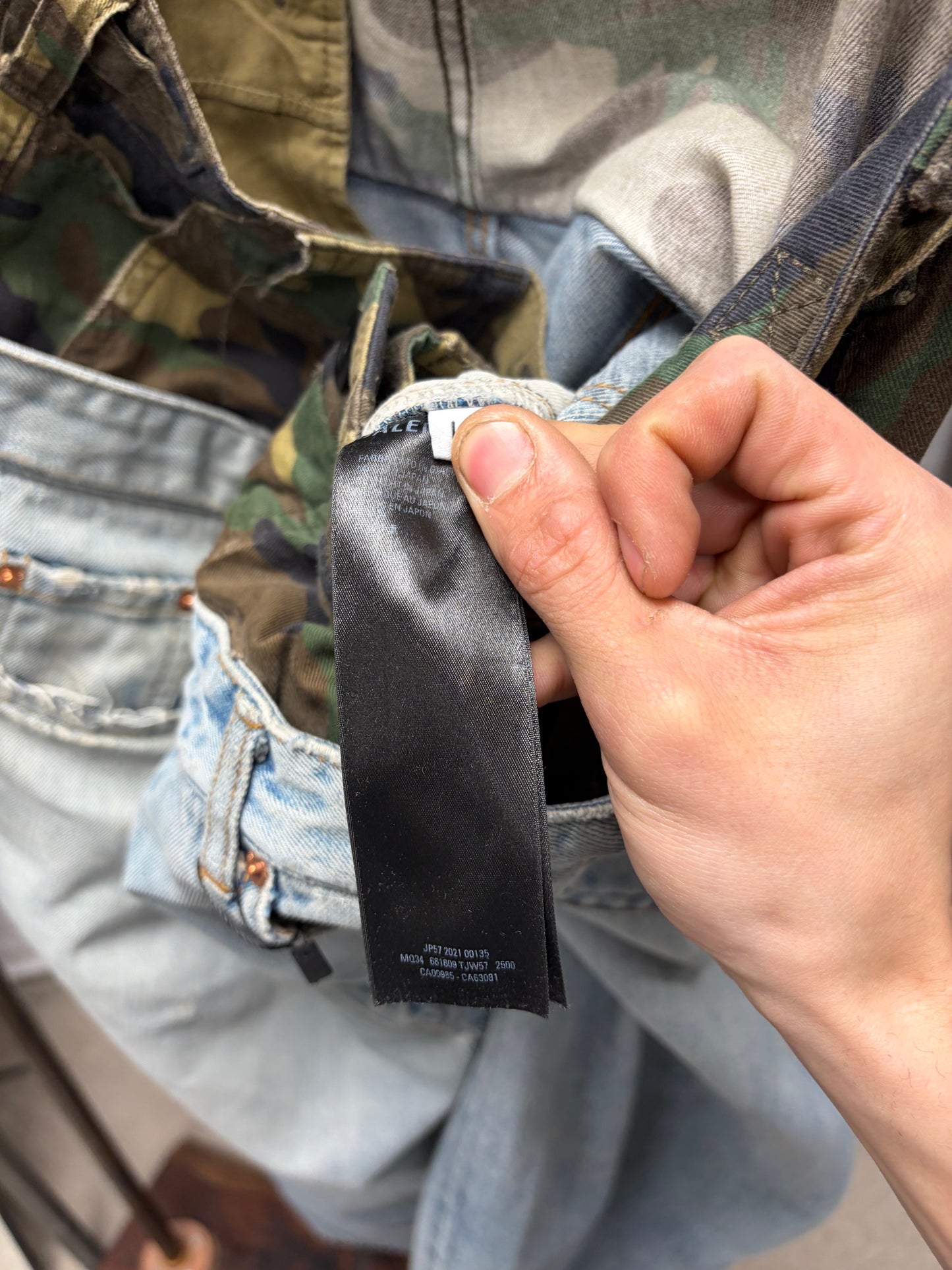 2021 Balenciaga ‘Double Waist’ Camo/Light Wash Baggy Denim