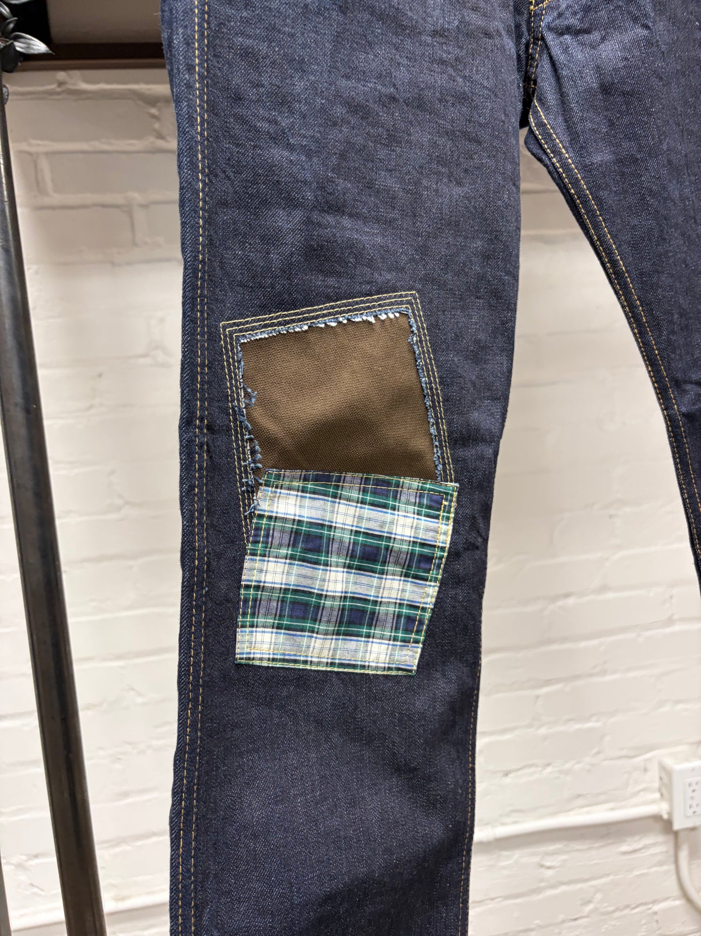 2011 Junya Watanabe Reconstructed Patchwork Raw Blue Bootcut Denim