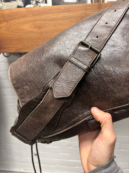 Balenciaga ‘Agneau’ Tumbled Brown Leather Shoulder Messenger Bag