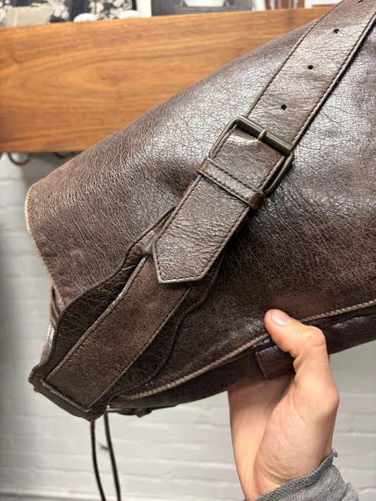 Balenciaga ‘Agneau’ Tumbled Brown Leather Shoulder Messenger Bag