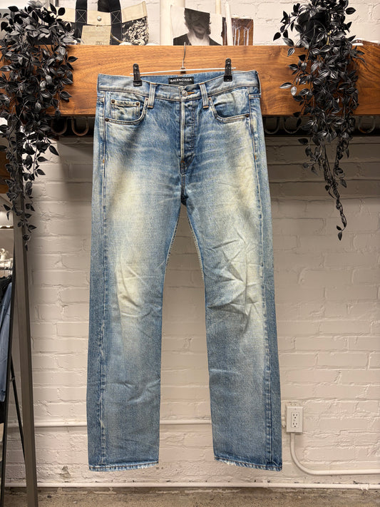 2017 Balenciaga Light Wash Blue Bootcut Denim