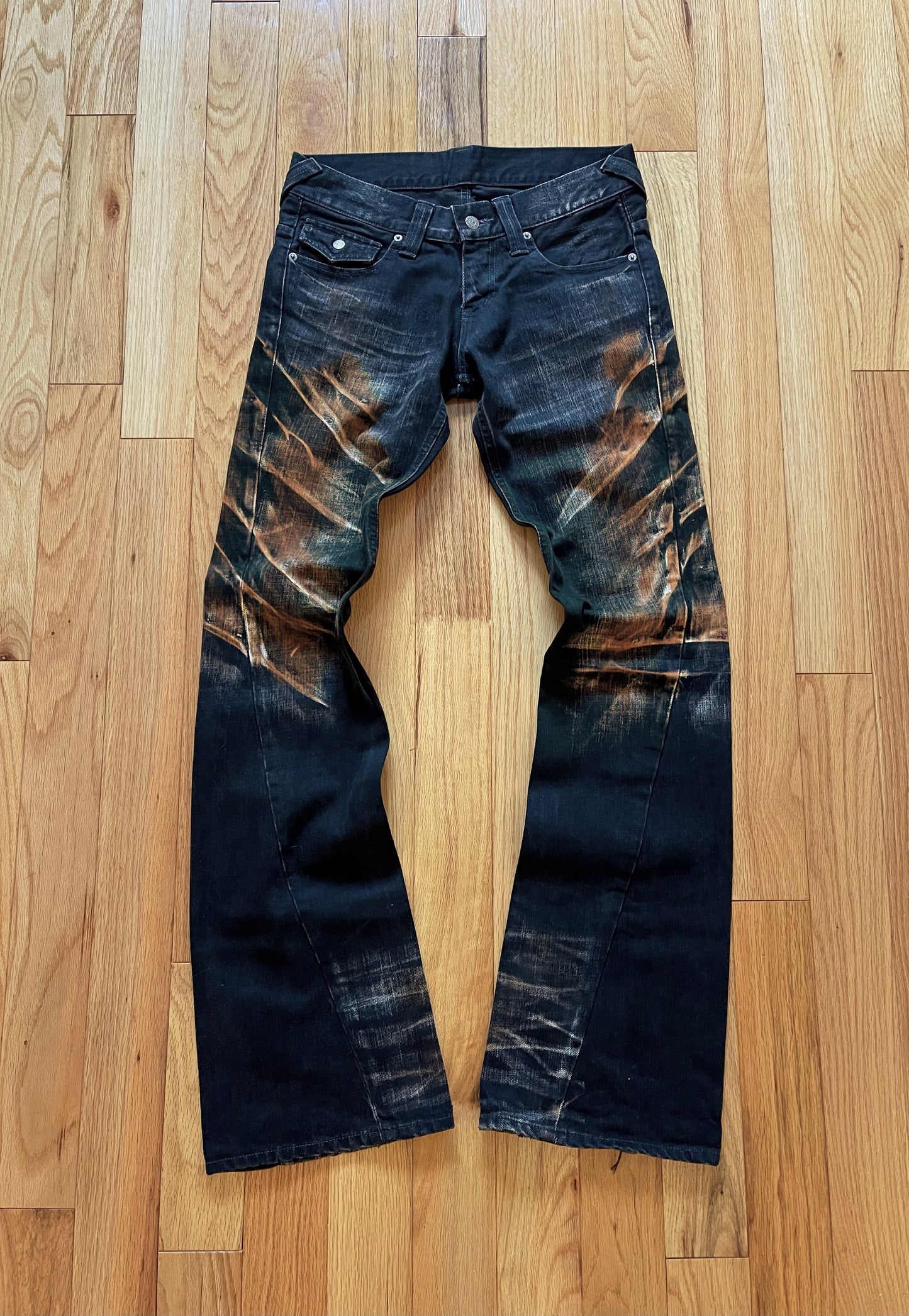 Tornado Mart Washed Black ‘Rust Fade’ Flared Cut Denim