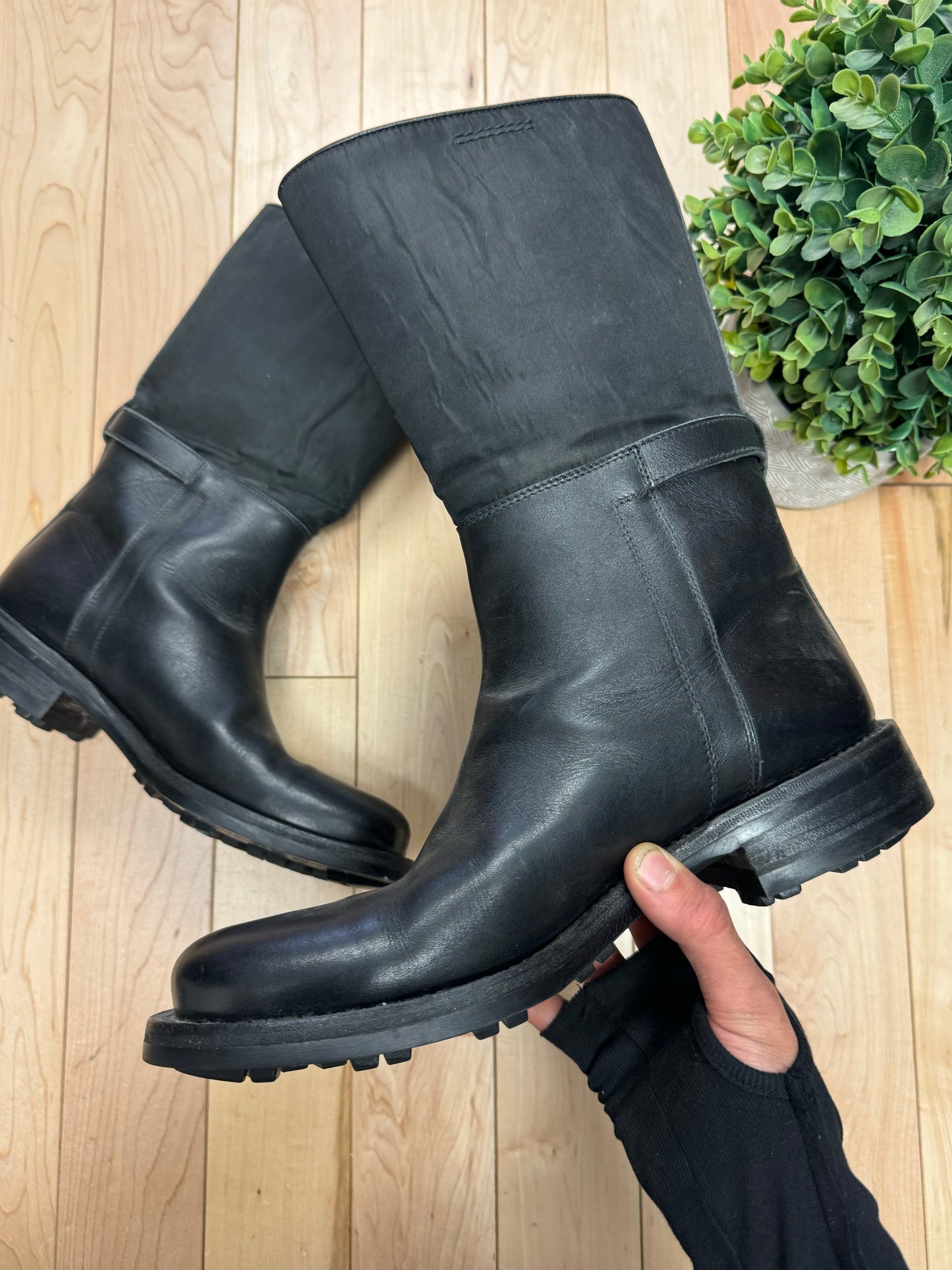 Prada Black Leather Engineer Boots