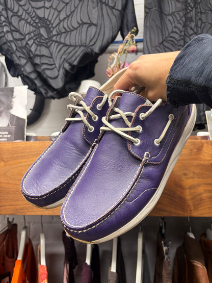 Visvim ‘Hockney’ Purple/White Leather Boat Sneakers