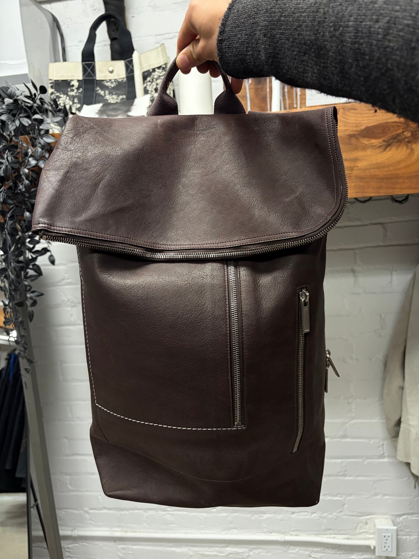 SS2021 Rick Owens ‘Tecuatl’ Chocolate Brown Cargo Duffle Leather Backpack