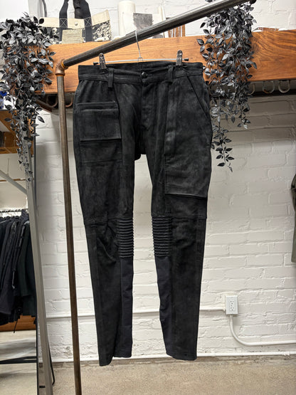 SS2015 Rick Owens ‘Faun’ Black Suede ‘Memphis Cut’ Leather Biker Pants