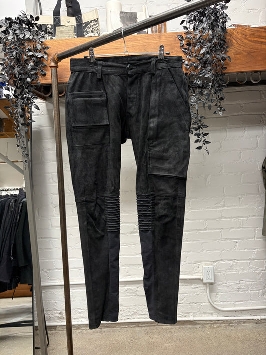 SS2015 Rick Owens ‘Faun’ Black Suede ‘Memphis Cut’ Leather Biker Pants