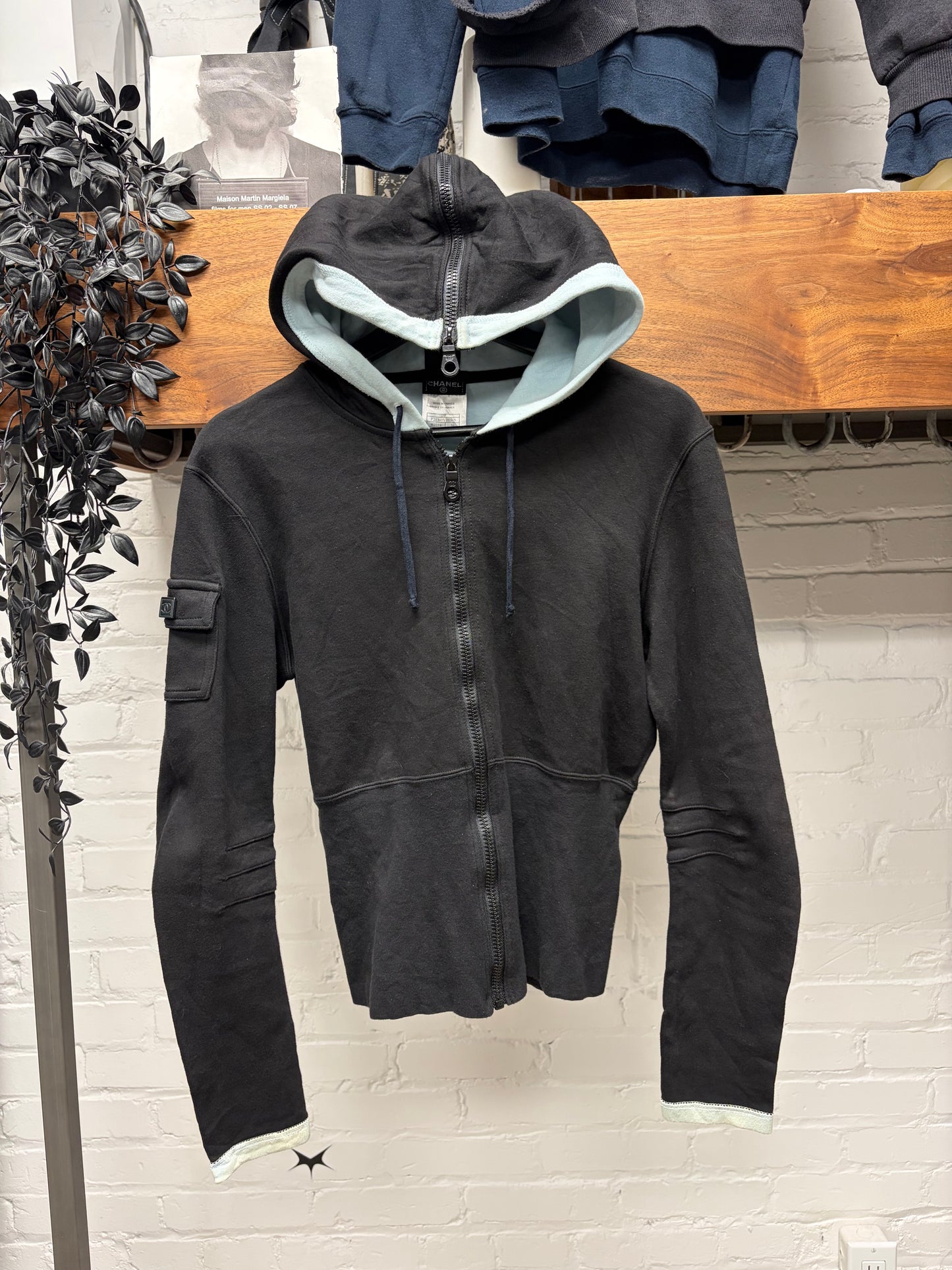 SS2003 Chanel ‘Split Hood’ Black/Baby Blue Zip Up Hoodie