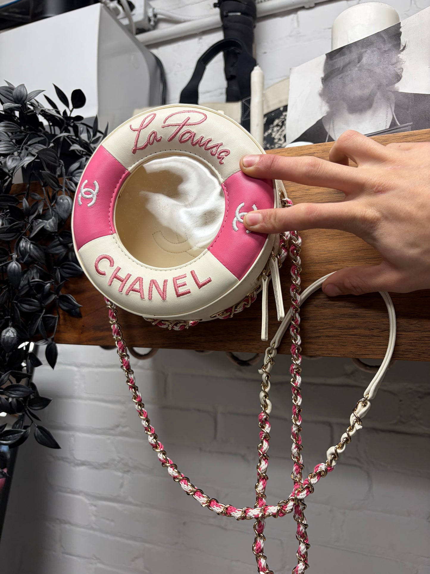 2019 Chanel ‘La Pausa’ Pink/White Lifesaver Rounded Crossbody Bag