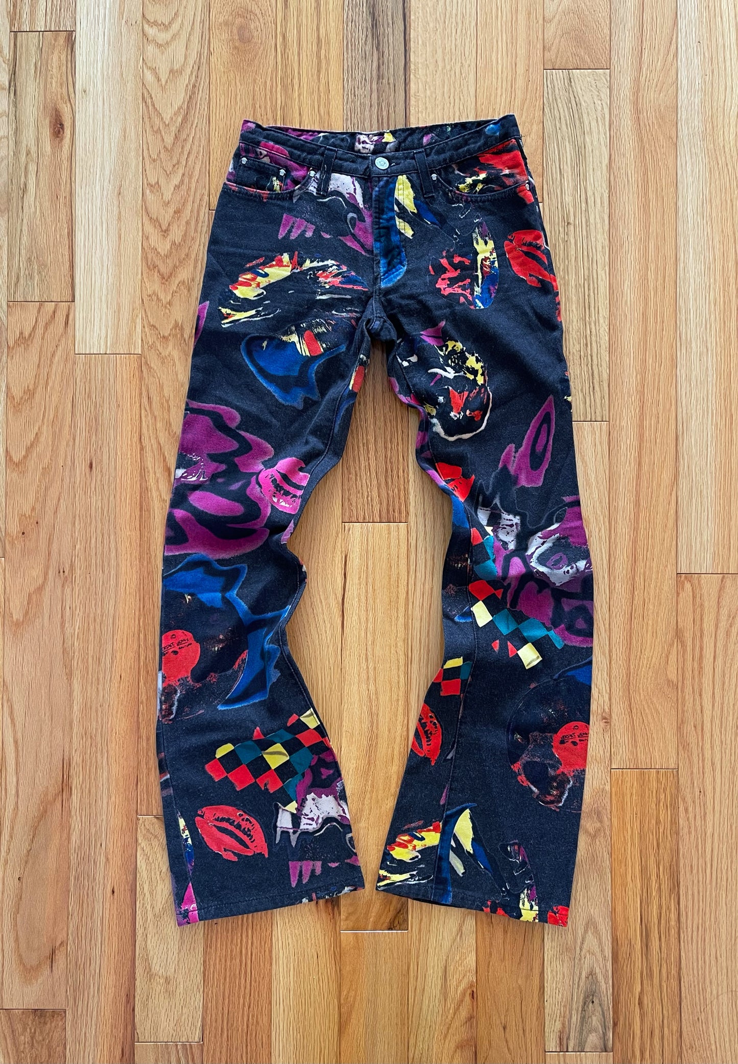 Vintage 1990s Versace Jeans Couture Floral Faces Denim