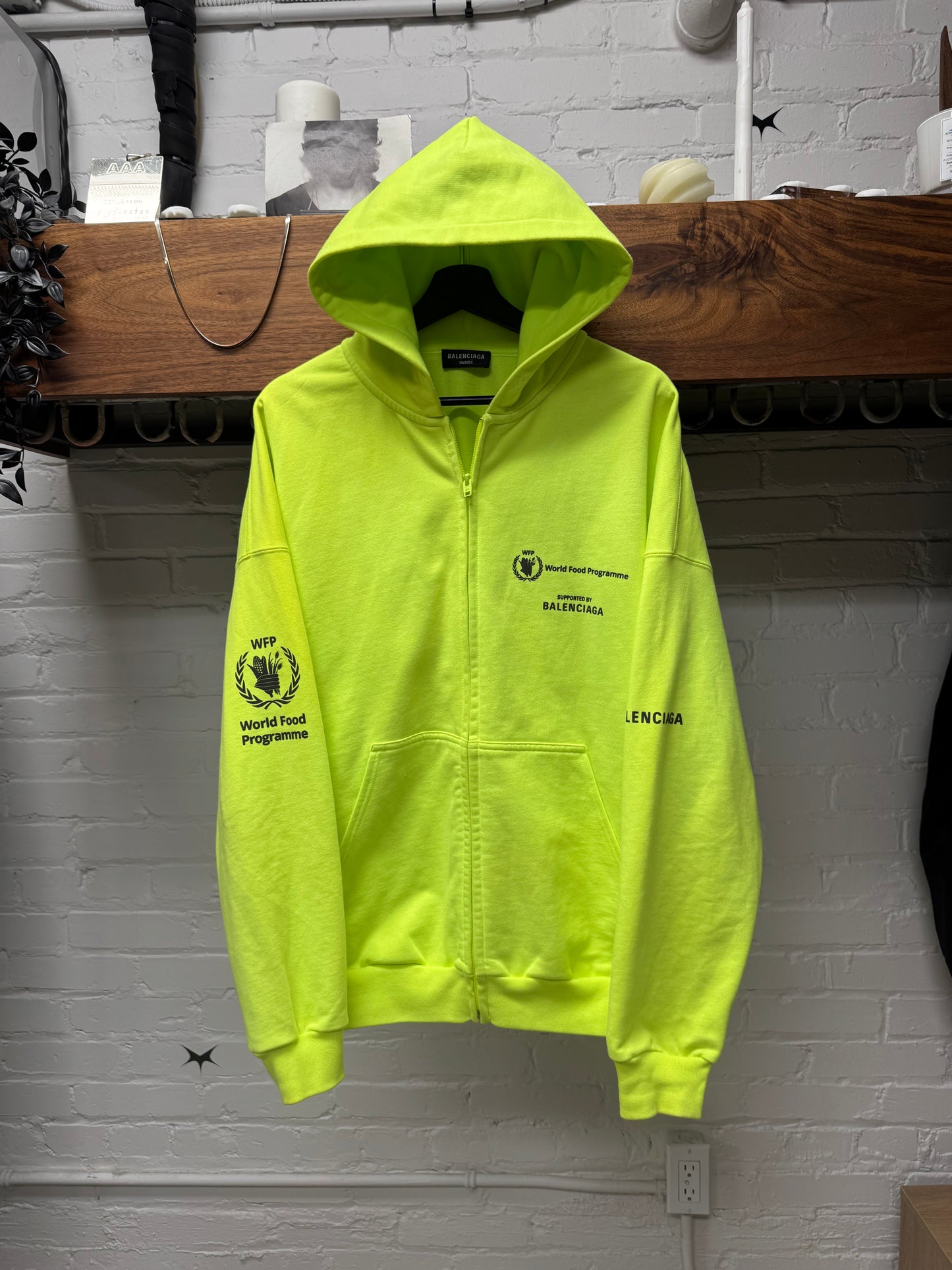 2022 Balenciaga ‘WFD’ World Food Programme Neon Zip Up Hoodie