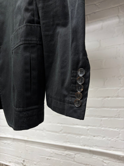 2000s Gucci Black Single Breasted Waxed Cotton Long Blazer