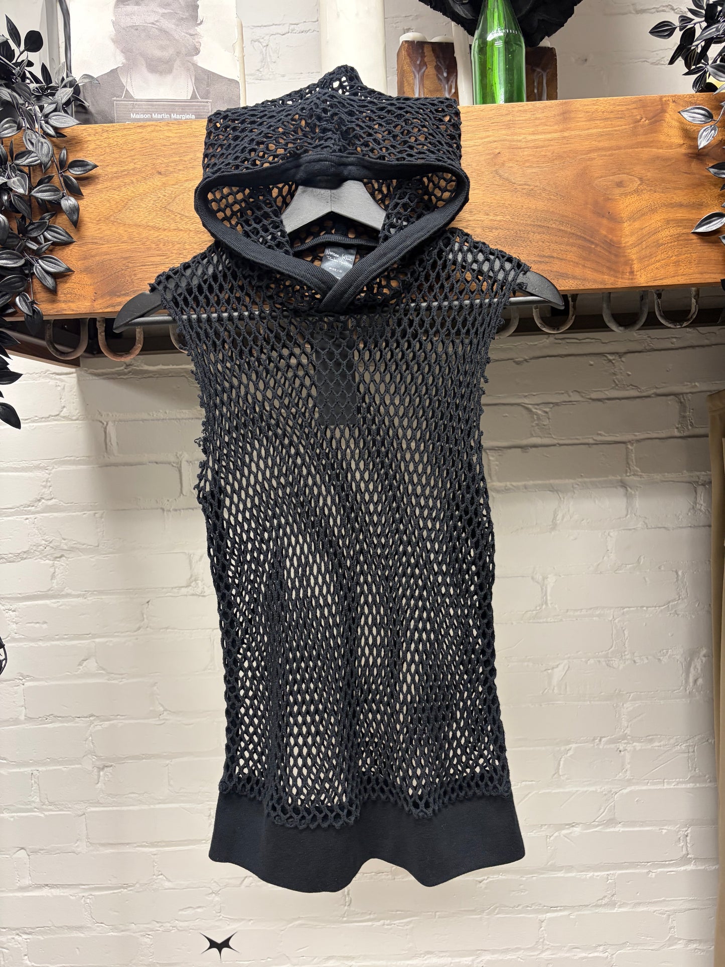 SS2004 Number (N)ine ‘Dream Baby Dream’ Black Fishnet Mesh Cutoff Hoodie