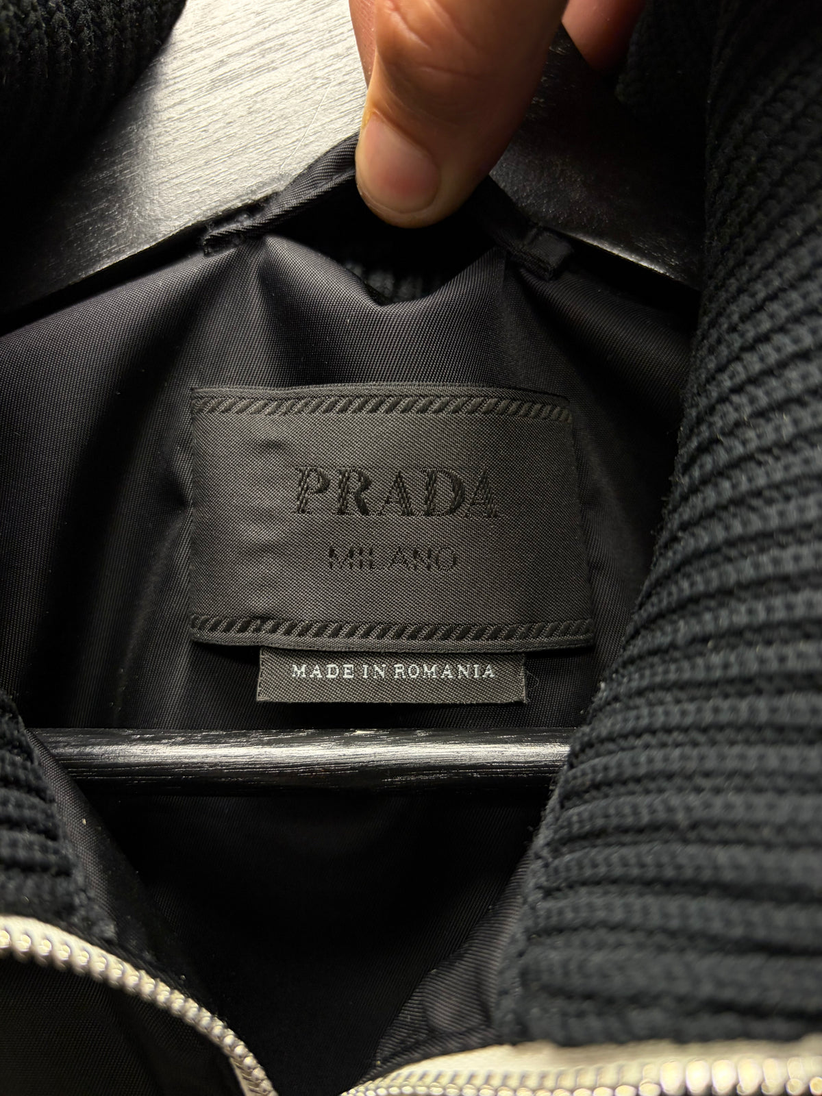 2019 Prada Black Gabardine Nylon Half-Zip Windbreaker Jacket With Ribbed Collar