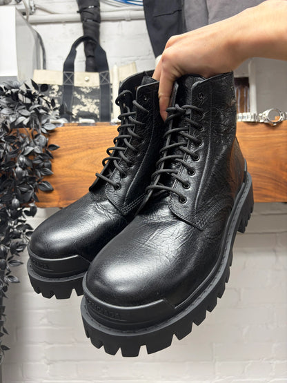 Balenciaga ‘Strike’ Grained Black Leather Combat Boots