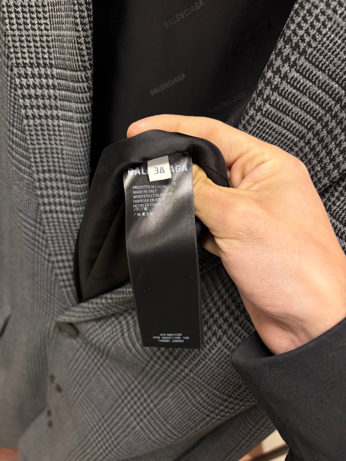 2020 Balenciaga ‘Houndstooth’ Grey Full Length Long Coat