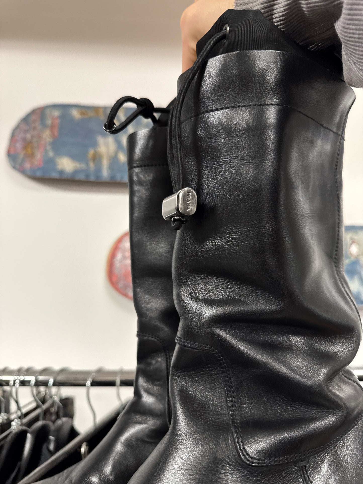 AW1999 Prada Runway Leather Toggle High Top Boots