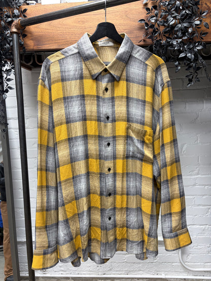Celine Yellow/Grey Plaid Button Up Flannel Collared Shirt