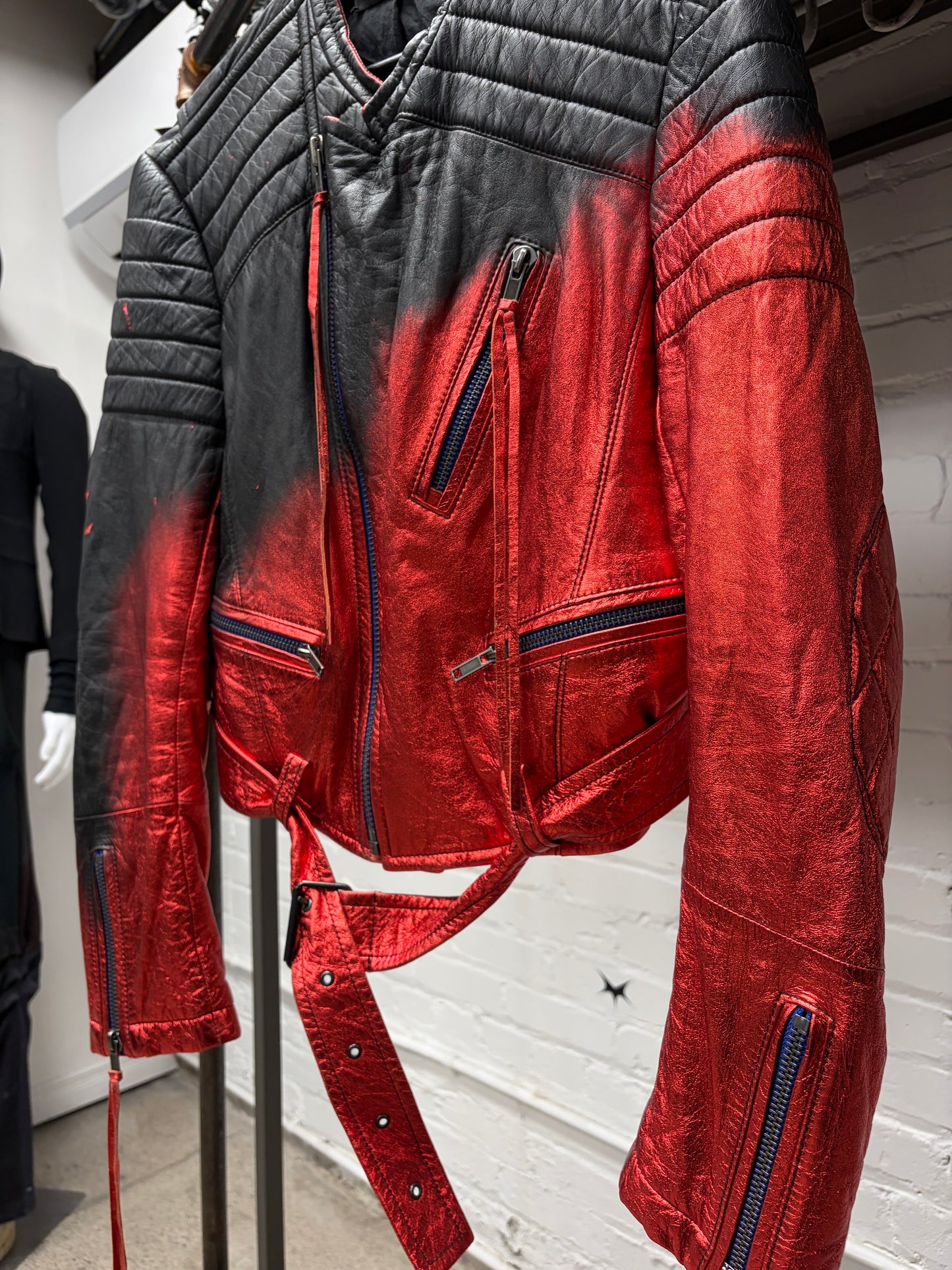 SS2017 Haider Ackermann Runway ‘Spray Painted’ Black/Red Gradient Leather Moto Jacket