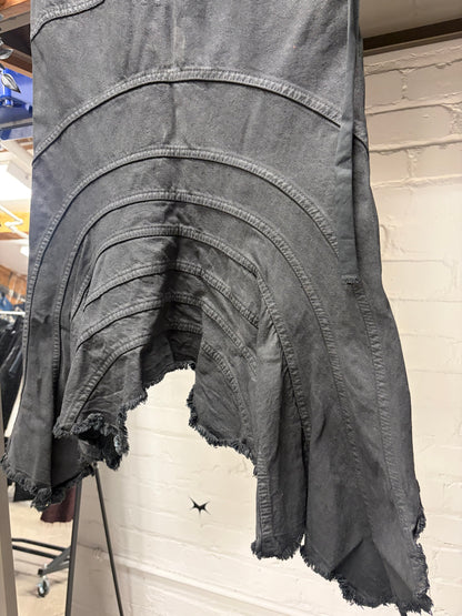 2005 Rick Owens Waxed Black ‘Waterfall’ Raw Hem Denim Midi Skirt