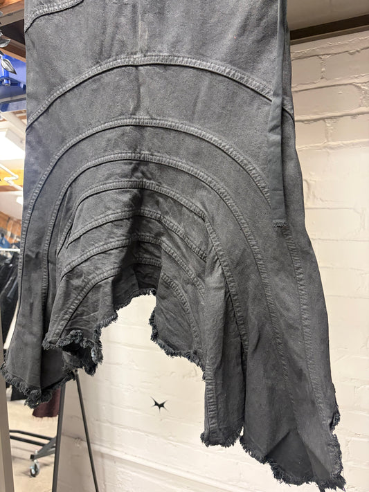 2005 Rick Owens Waxed Black ‘Waterfall’ Raw Hem Denim Midi Skirt