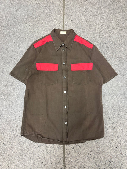 SS1999 Helmut Lang Red/Brown Panelled Cotton Button Up Shirt