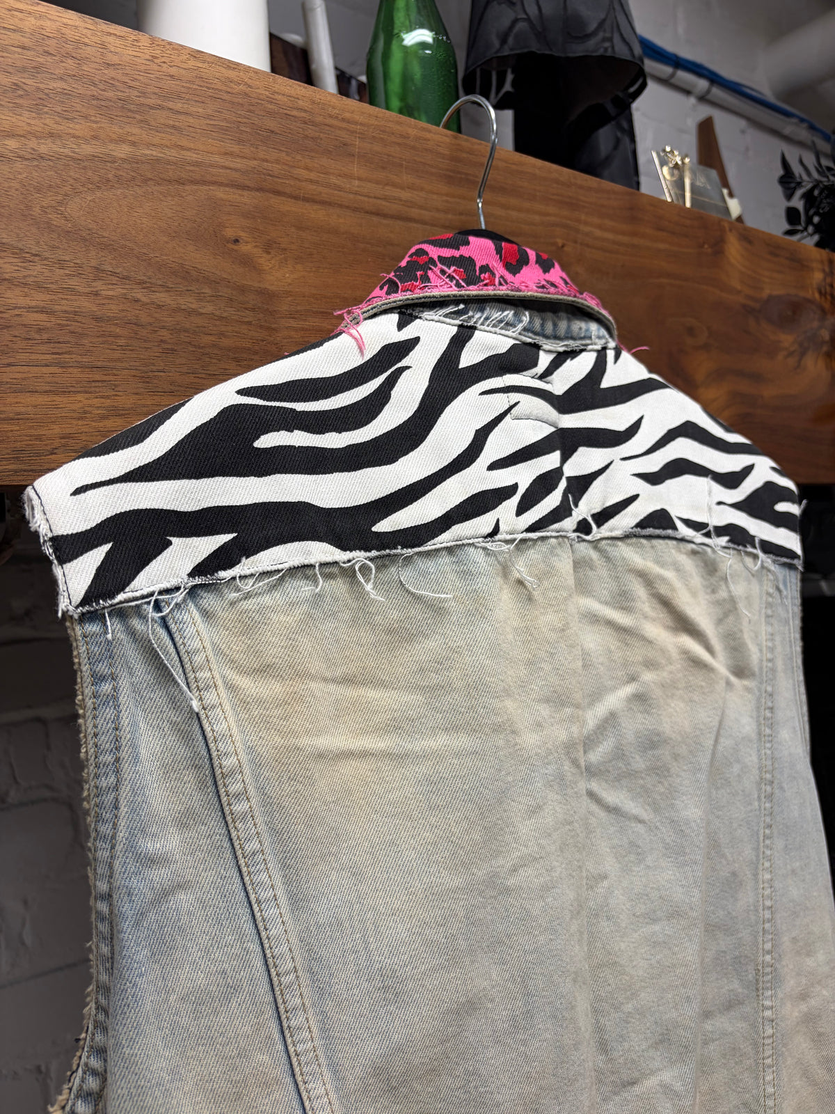 SS2016 Saint Laurent by Hedi Slimane ‘Surf Sound’ Leopard/Zebra Print Reworked Punk Denim Cutoff Sleeve Vest
