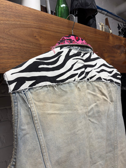 SS2016 Saint Laurent by Hedi Slimane ‘Surf Sound’ Leopard/Zebra Print Reworked Punk Denim Cutoff Sleeve Vest
