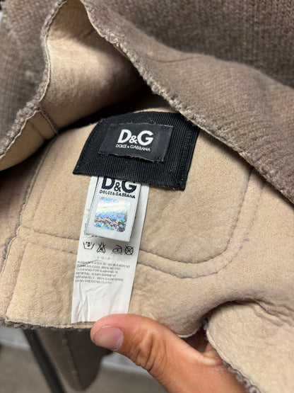 Dolce & Gabbana Leather Lined Brown Wool Contrast Seam Collared Sweater