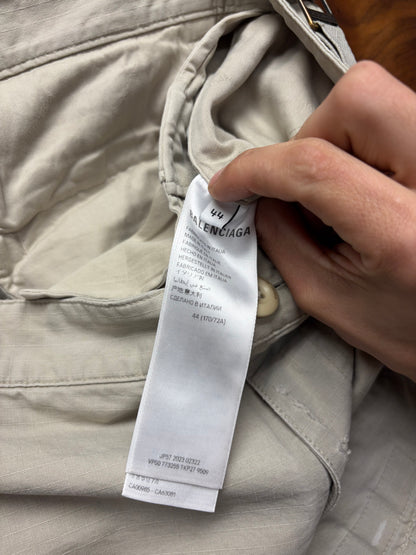 2023 Balenciaga Tan Ripstop Distressed Wide Leg Cargo Pants
