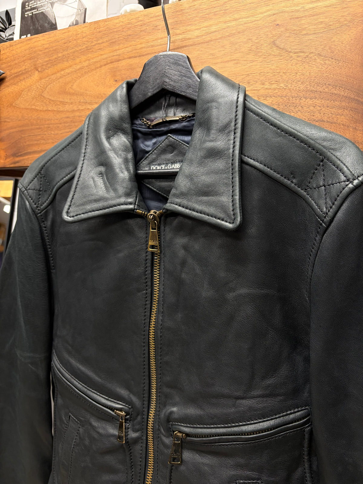 Dolce & Gabbana ‘Mainline’ Black Lambskin Leather Collared Jacket