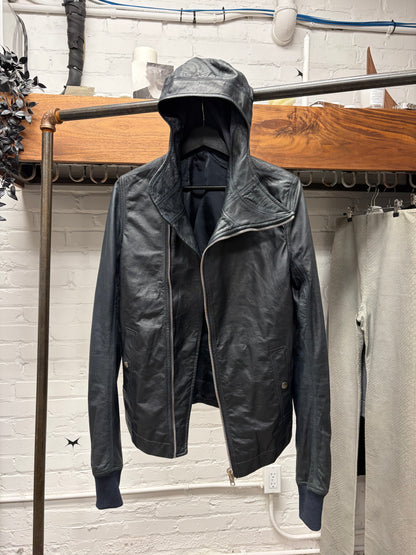 SS2014 Rick Owens ‘Vicious’ Scuba Hooded ‘Passport’ Black Leather Jacket
