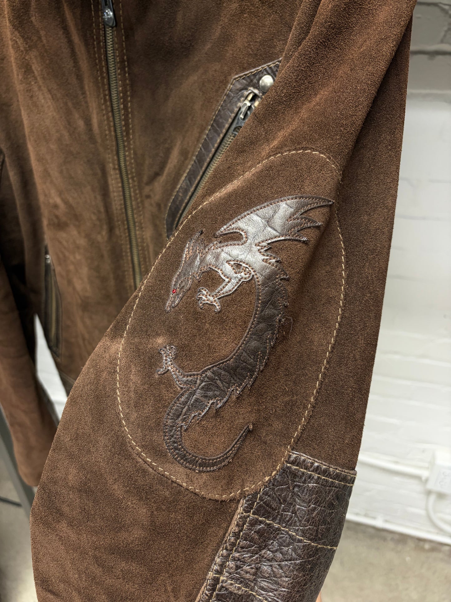 AW1998 Armani ‘Dragon Hide’ Suede/Leather Patched Brown Bomber Jacket
