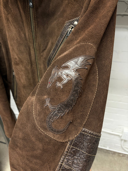 AW1998 Armani ‘Dragon Hide’ Suede/Leather Patched Brown Bomber Jacket