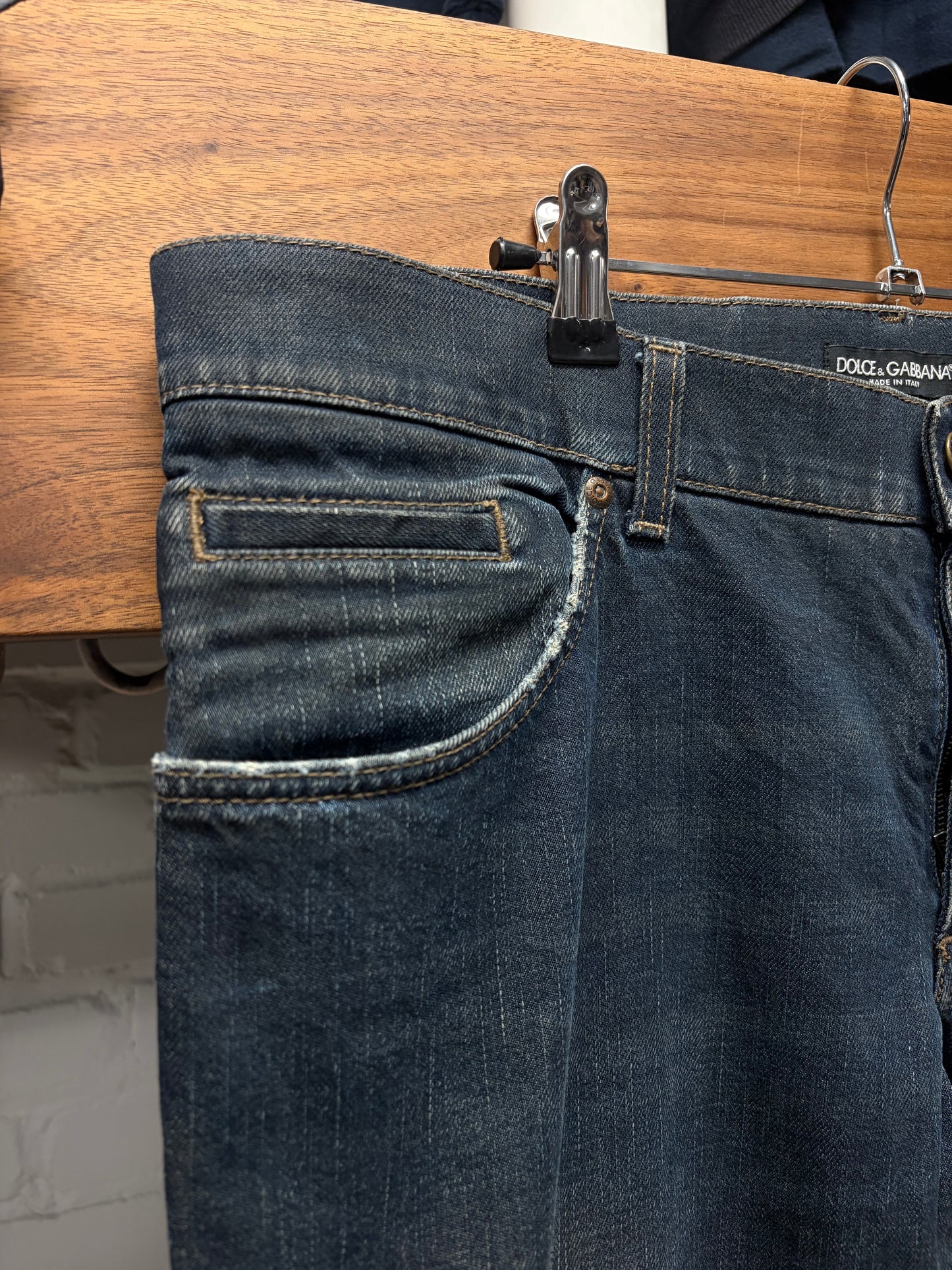 2000s Dolce & Gabbana ‘Dirt Washed’ Dark Blue Bootcut Denim