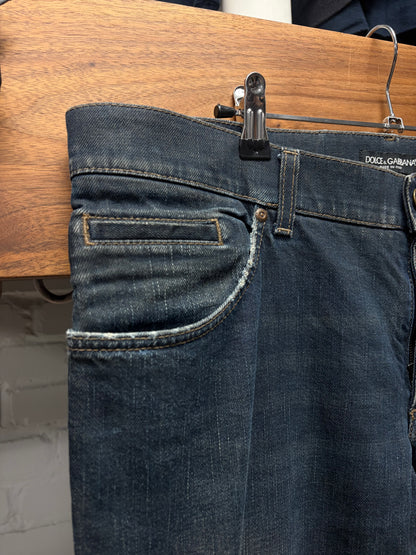 2000s Dolce & Gabbana ‘Dirt Washed’ Dark Blue Bootcut Denim