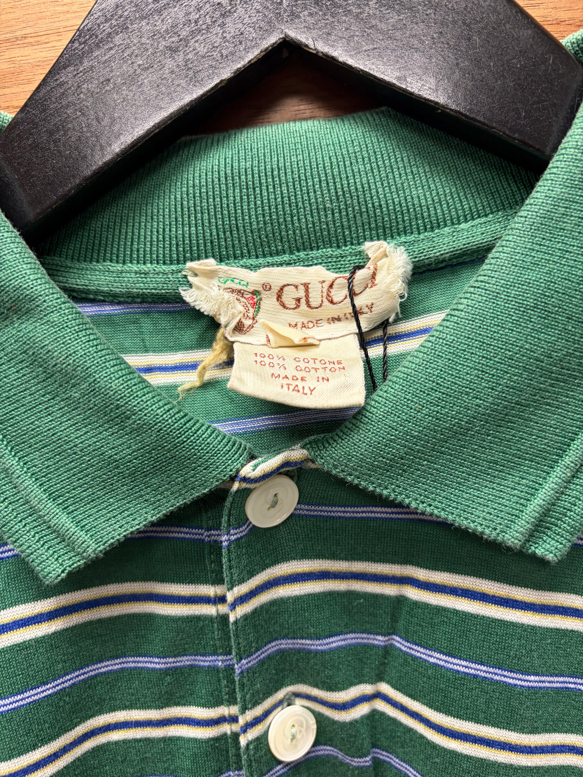 Vintage 1980’s Striped Green ‘GG Embroidered Logo’ Polo