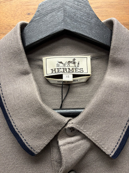 Hermes Embroidered ‘H Logo’ Brown Cotton Polo