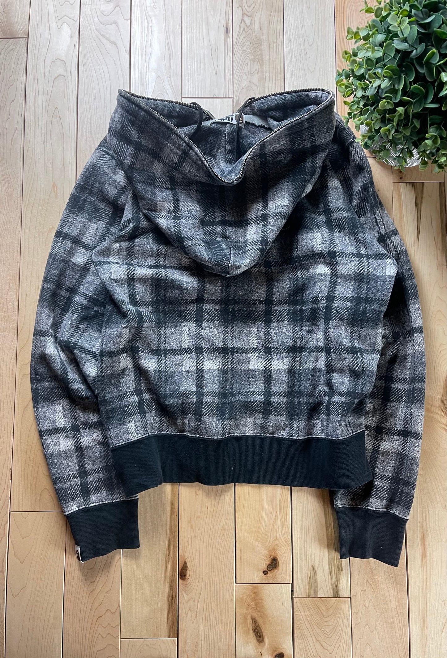 Bape Full Zip Plaid Grey/Black Hoodie