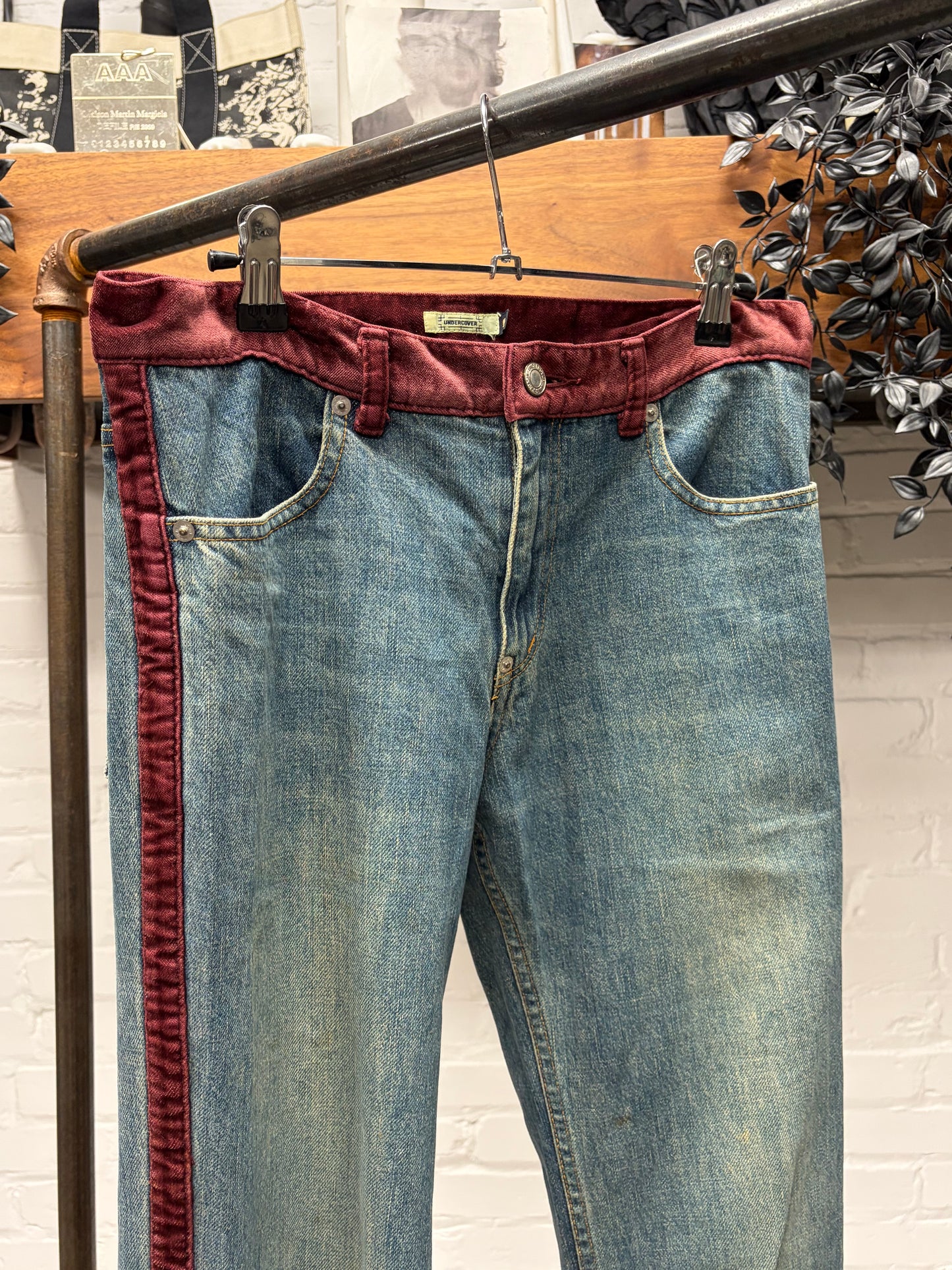 AW2002 Undercover ‘Witches Cell Division’ Cummerbund Blue/Red Velour Trim Denim