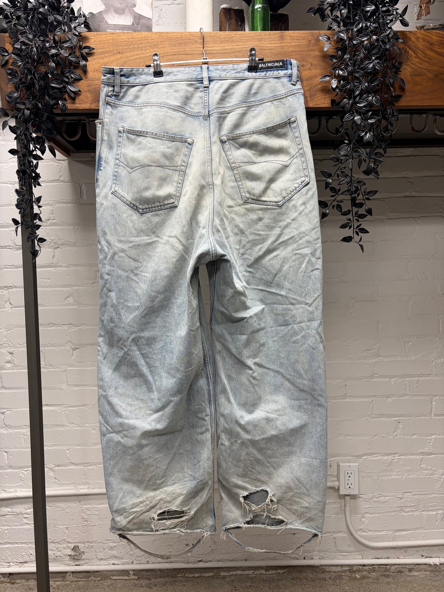 2023 Balenciaga ‘Skater Cut’ Light Wash Blue Heelbite Wide Leg Denim