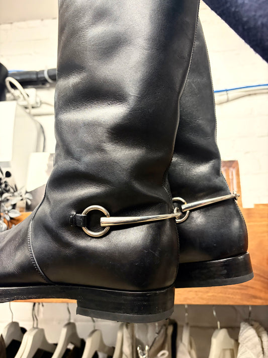 Gucci ‘Horsebit’ Black Leather Engineer Boots