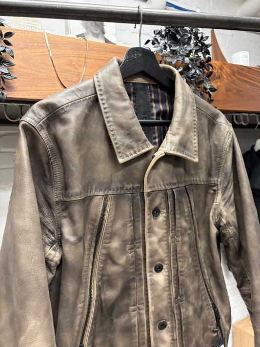 Carpe Diem ‘Type 1’ Brown Natural Patina Leather Trucker Jacket