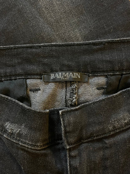 Balmain Washed Black Biker Denim