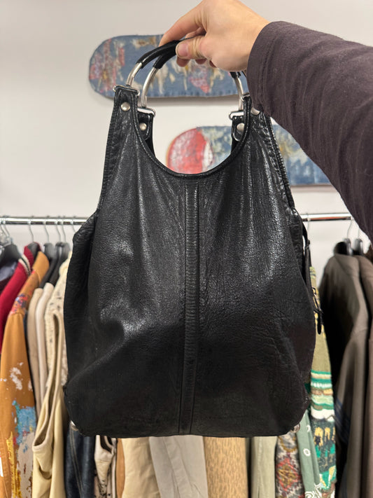 Balenciaga ‘Chevre’ Ring Handle Black Lambskin Leather Hobo Bag