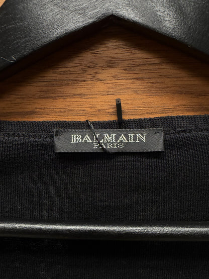 Balmain Low V-Neck Black Knit Sweater with Side Button Detailing