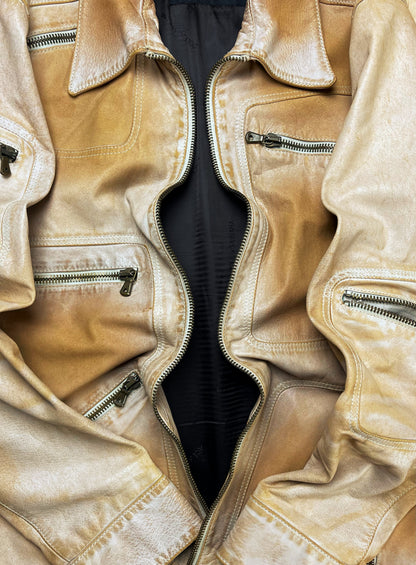 2000’s Dolce & Gabbana Mainline Runway Washed Brown Leather Jacket.