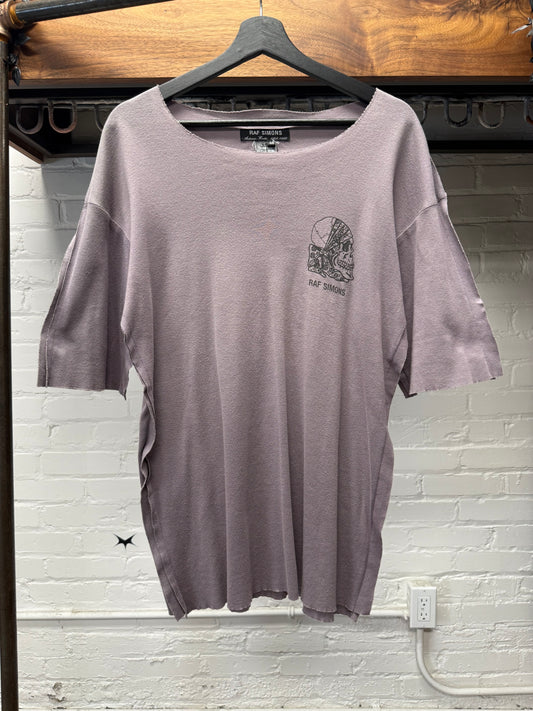 AW1998 Raf Simons ‘Radioactivity’ Skull Graphic Raw Hem ‘Plum’ Faded T-Shirt