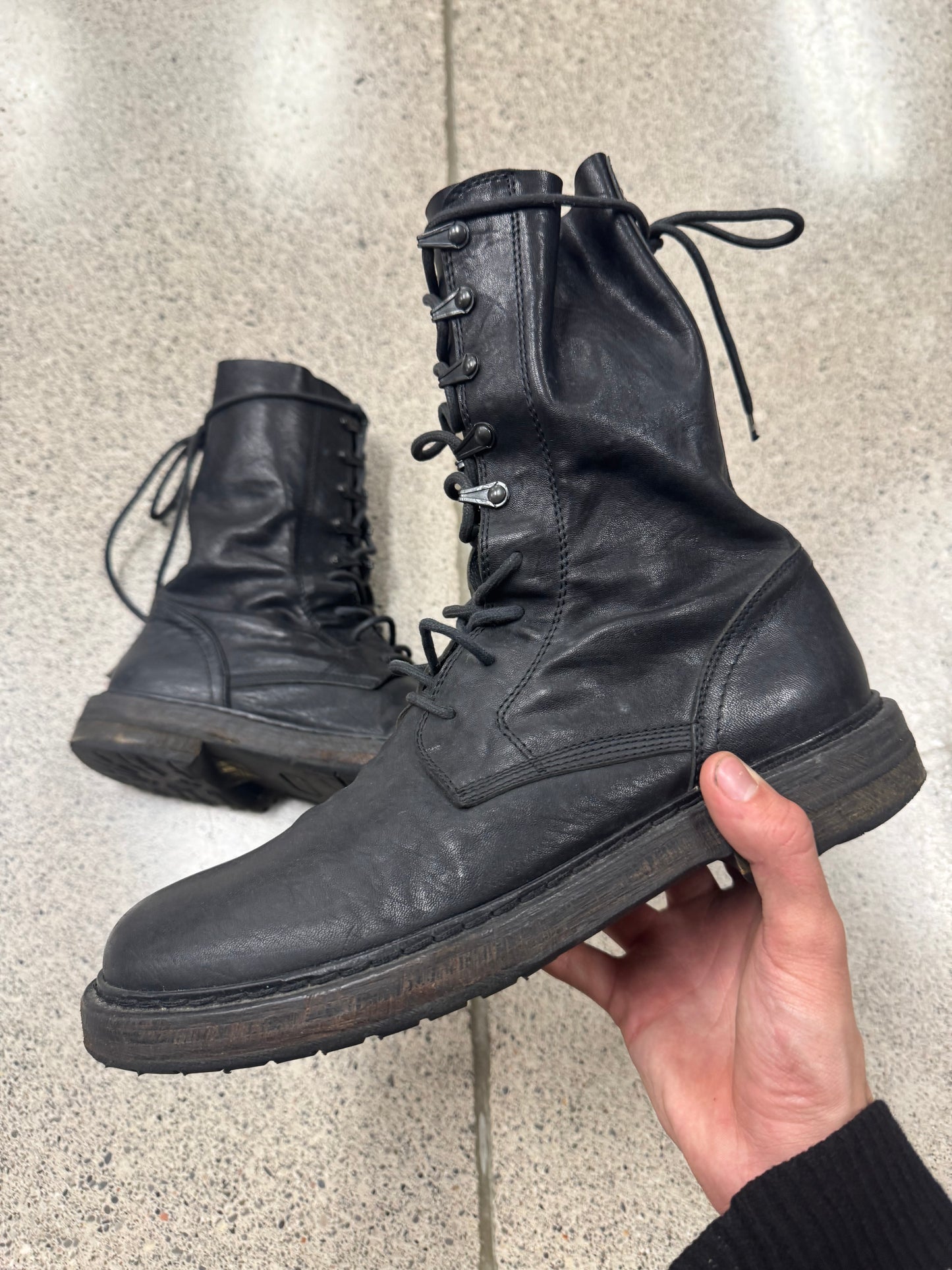 SS2012 Ann Demeulemeester Black Calfskin Leather Combat Boots